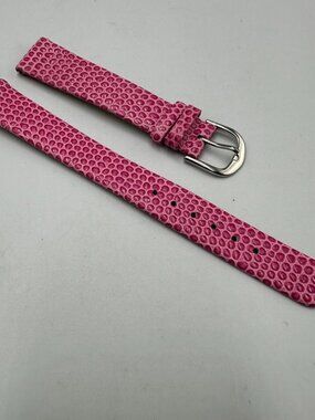 3/$30 Croton Replacement Watch Band Pink 14MM Embossed Leather Silver Buckle